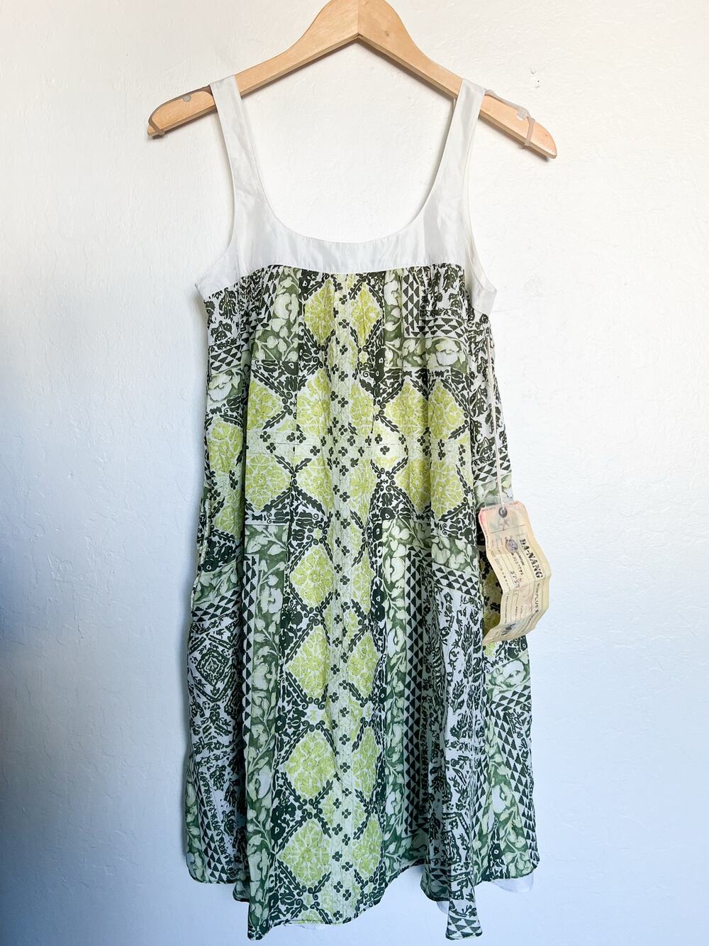 NWT Da-Nang Dress Med Silk Blend Babydoll Y2K Boho Festival Cottage Green